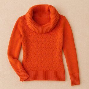Anthropologie Hekla & Co Wool Blend Burnt Orange Cable Knit Cowl Neck Sweater S